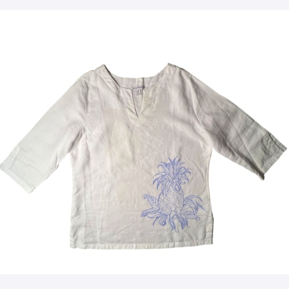 Pineapple Chambray Embellished Linen Tunic - Picture 1 of 5